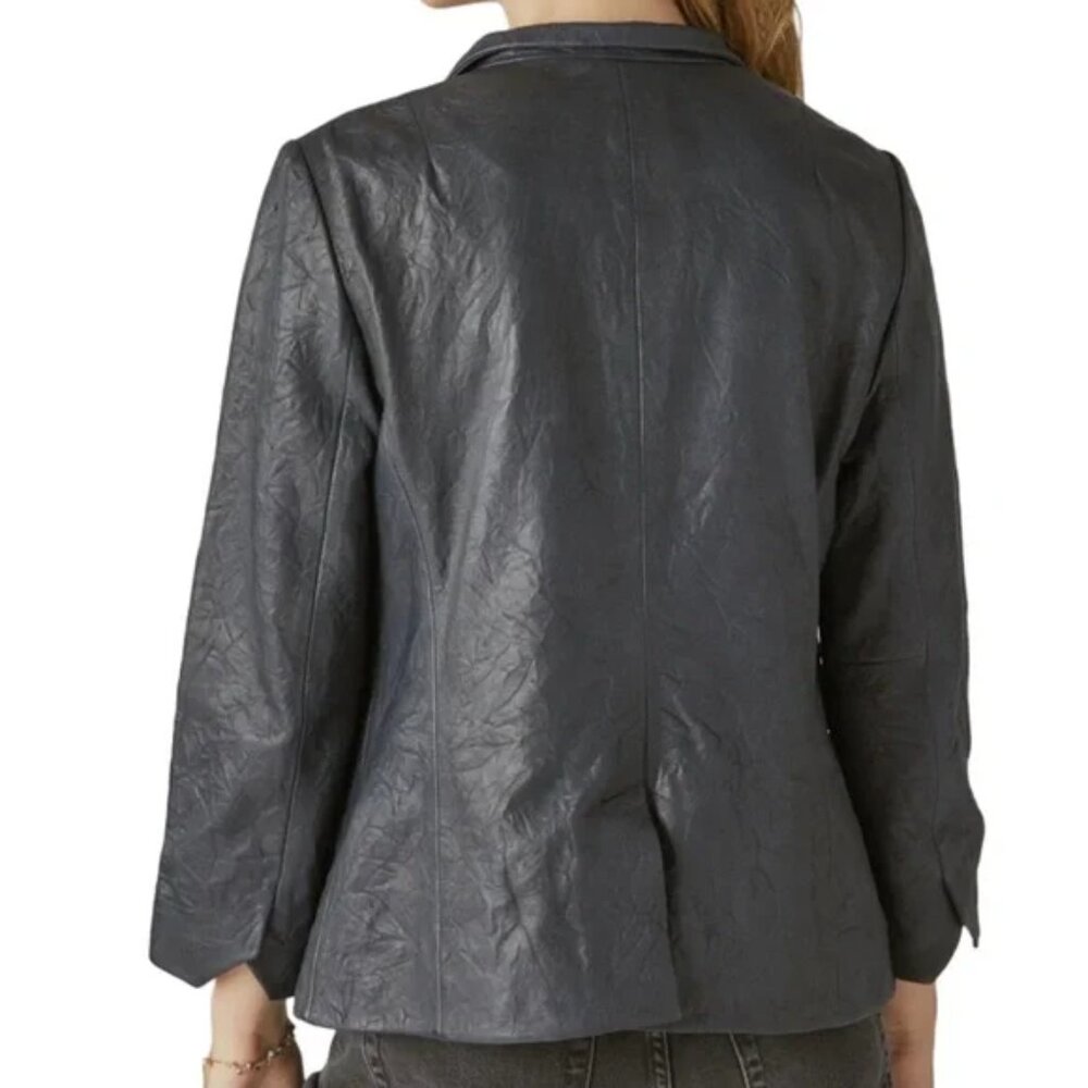 Lucky Brand * Navy Crinkled Lamb Leather Blazer * Medium * NWOT - Picture 2 of 6
